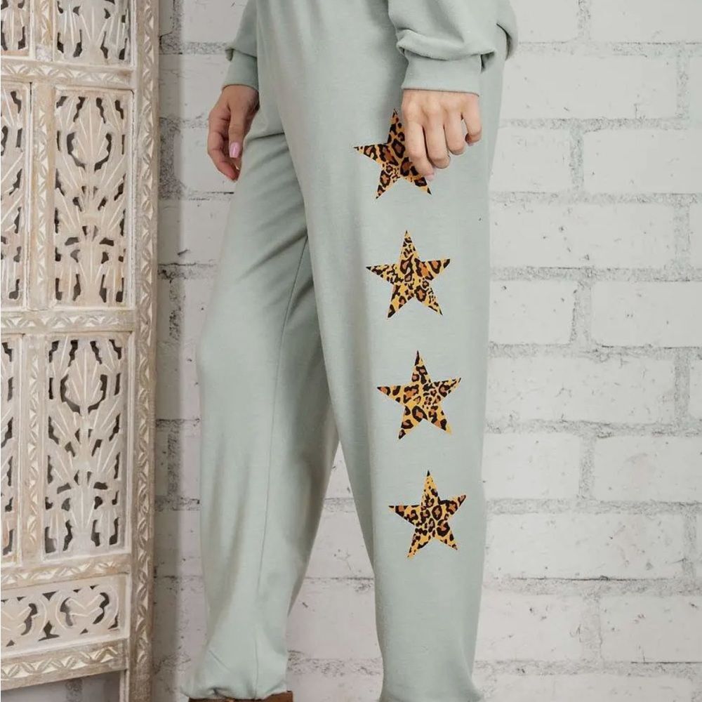 Mint Terry Jogger Leopard Stars Size L NWT